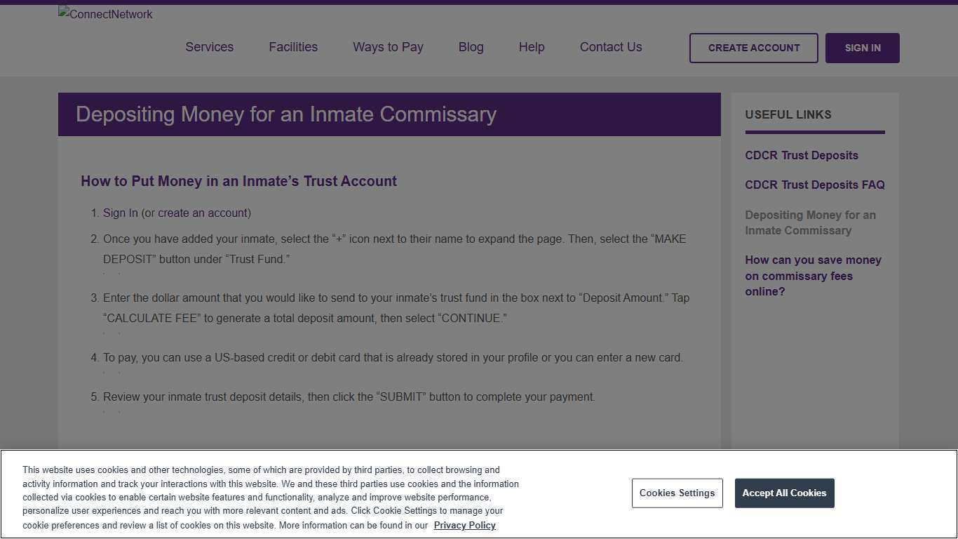 Depositing Money for an Inmate Commissary | ConnectNetwork