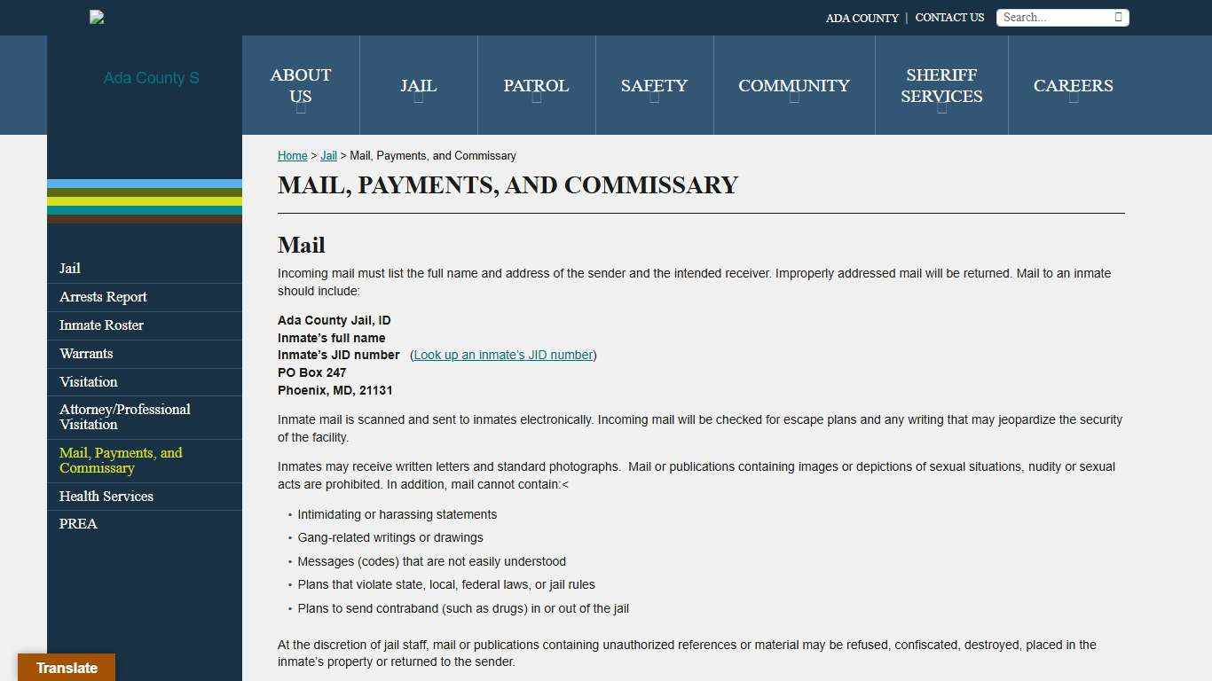 Mail, Payments, and Commissary - Ada County Sheriff