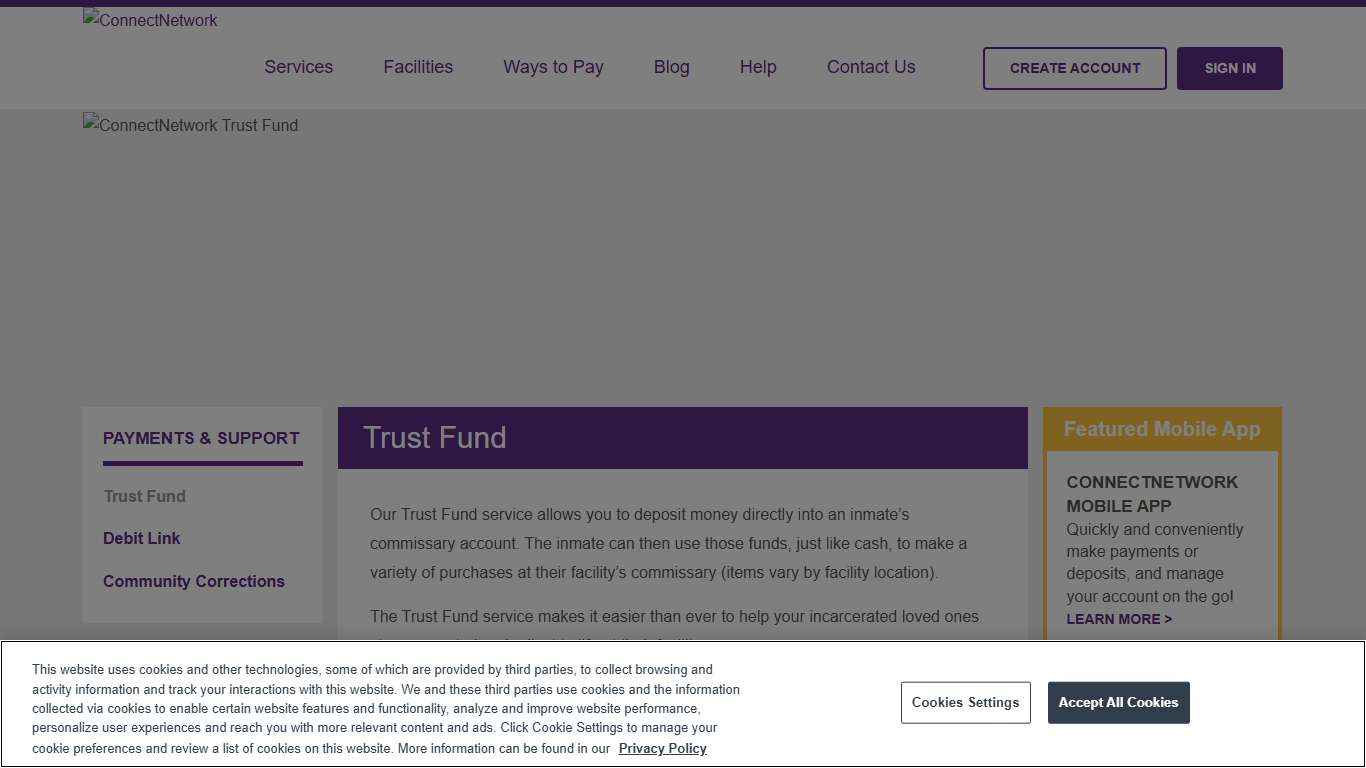 ConnectNetwork Trust Fund | Deposits for inmate commissary
